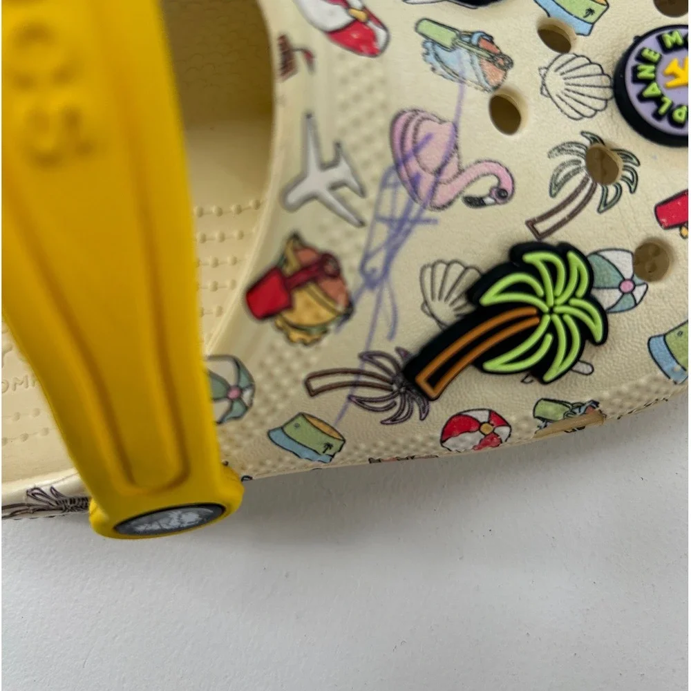 Crocs Kids Classic Clog Beach Vacation Print Yellow Strap Jibbitz Size C12